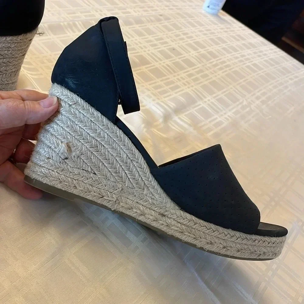 A.N.A. Black Wedge Espadrille Open‎ Toe Sandals